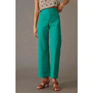 Anthropologie The Colette Cropped Wide Leg Pants Maeve Linen Edition Green